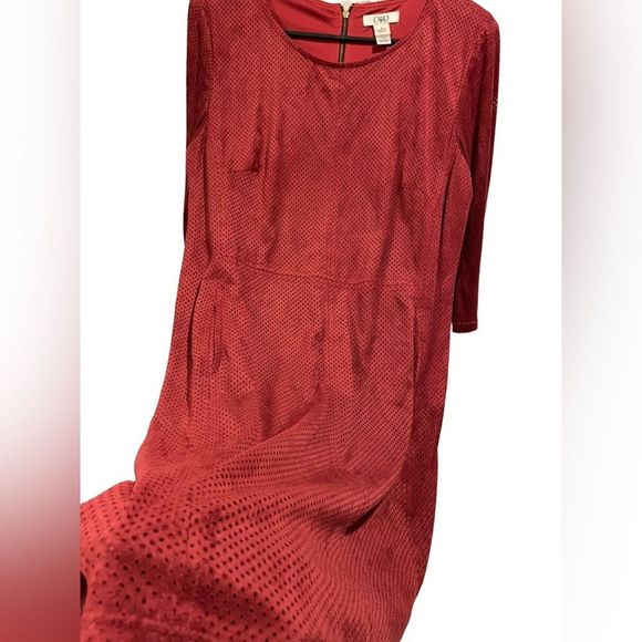 Cato Burgundy Eyelet Faux Suede Mini Shift Dress - Picture 5 of 8